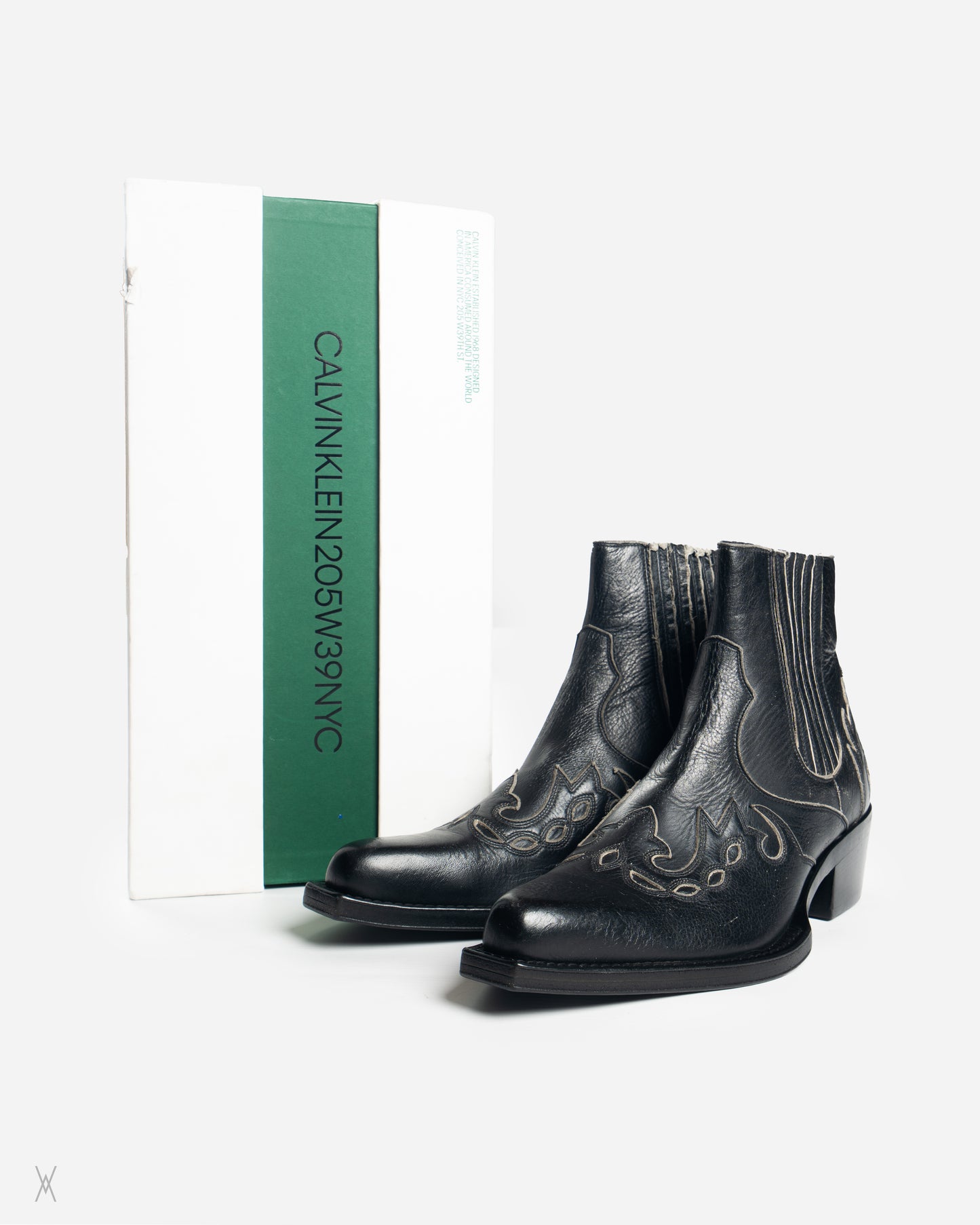 Calvin Klein black distressed western boots