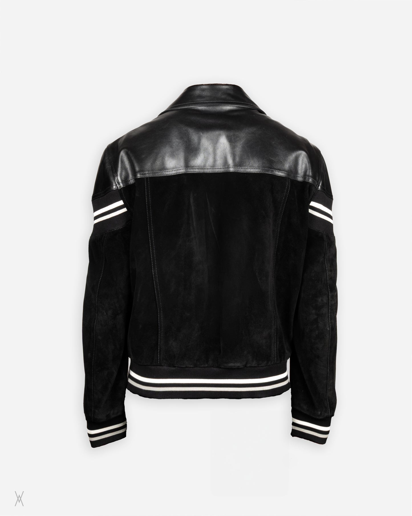 Striped Suede & Leather Bomber Jacket