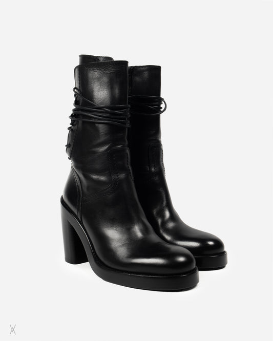 Black leather lace-up ankle boots