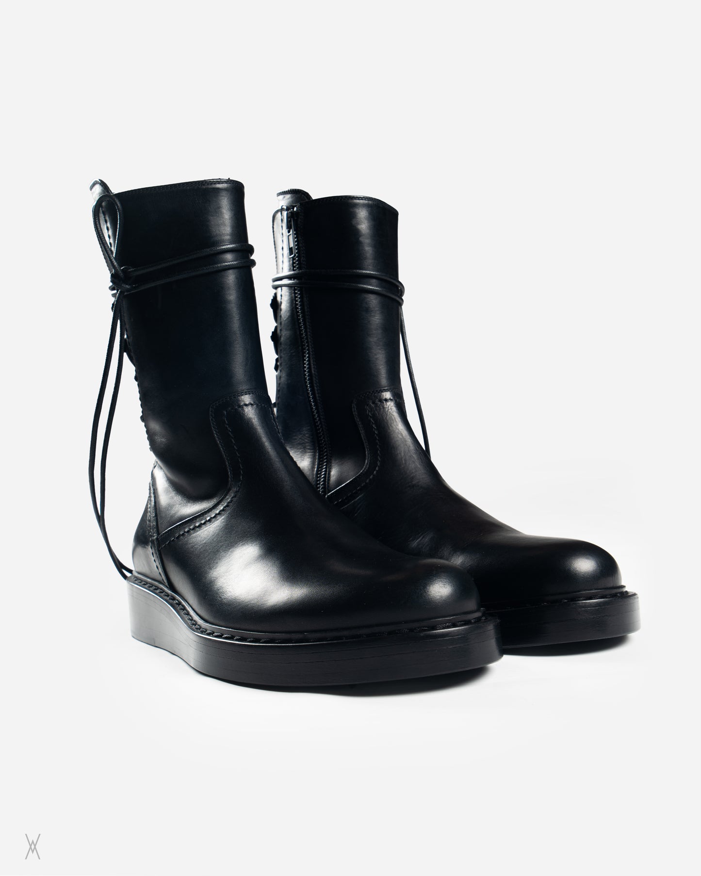 Black glove calf leather backlace boots