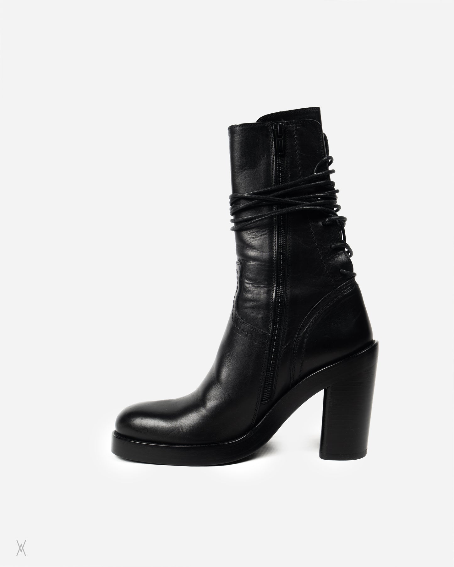 Black leather lace-up ankle boots