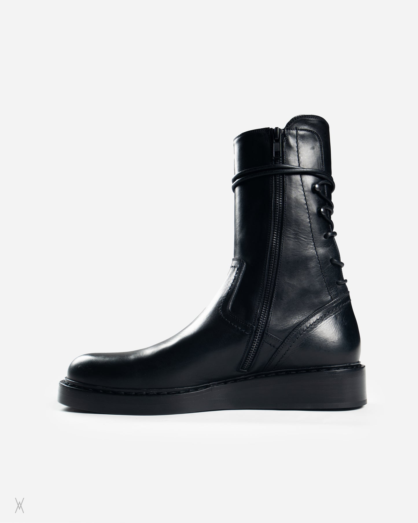 Black glove calf leather backlace boots