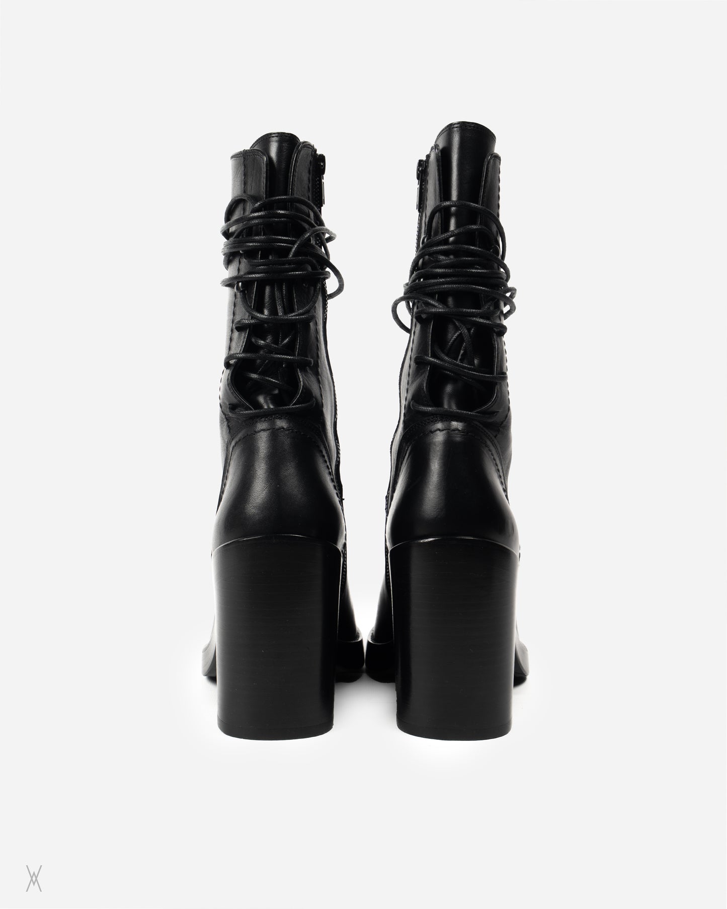 Black leather lace-up ankle boots