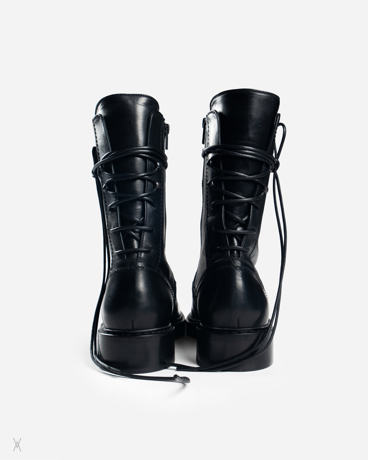 Black glove calf leather backlace boots