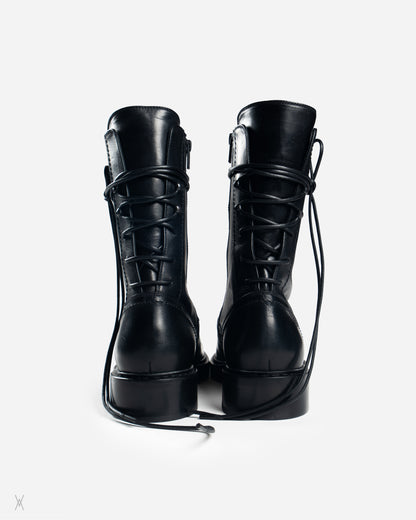 Black glove calf leather backlace boots