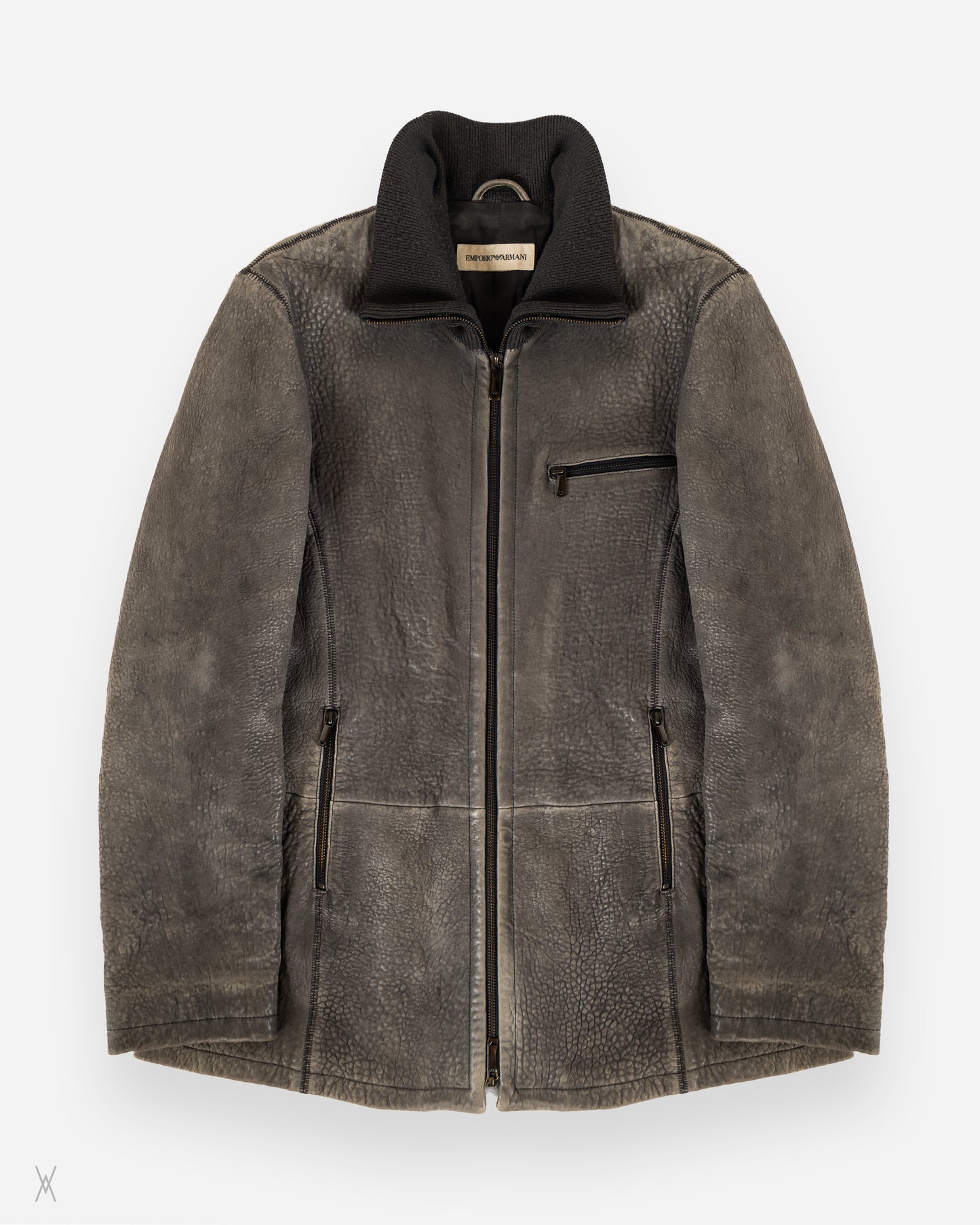 Heavily Grained Leather Zip Jacket / (54)