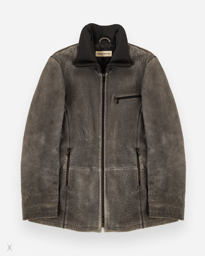 Heavily Grained Leather Zip Jacket / (54)