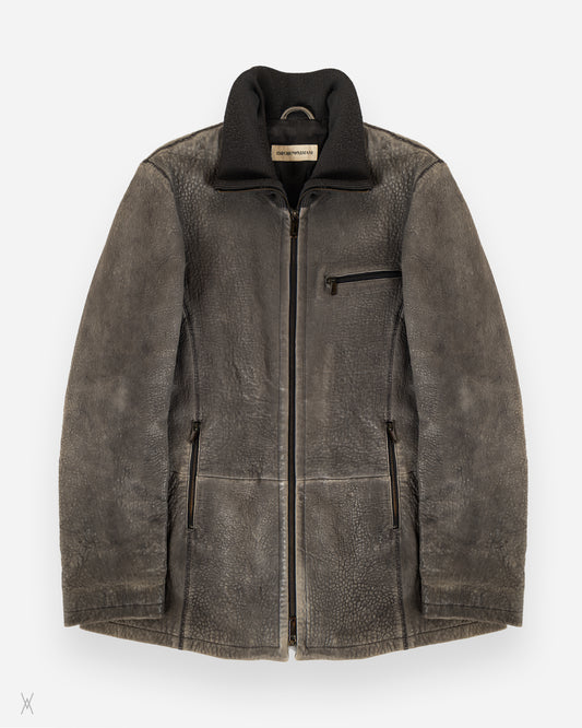 Heavily Grained Leather Zip Jacket / (54)