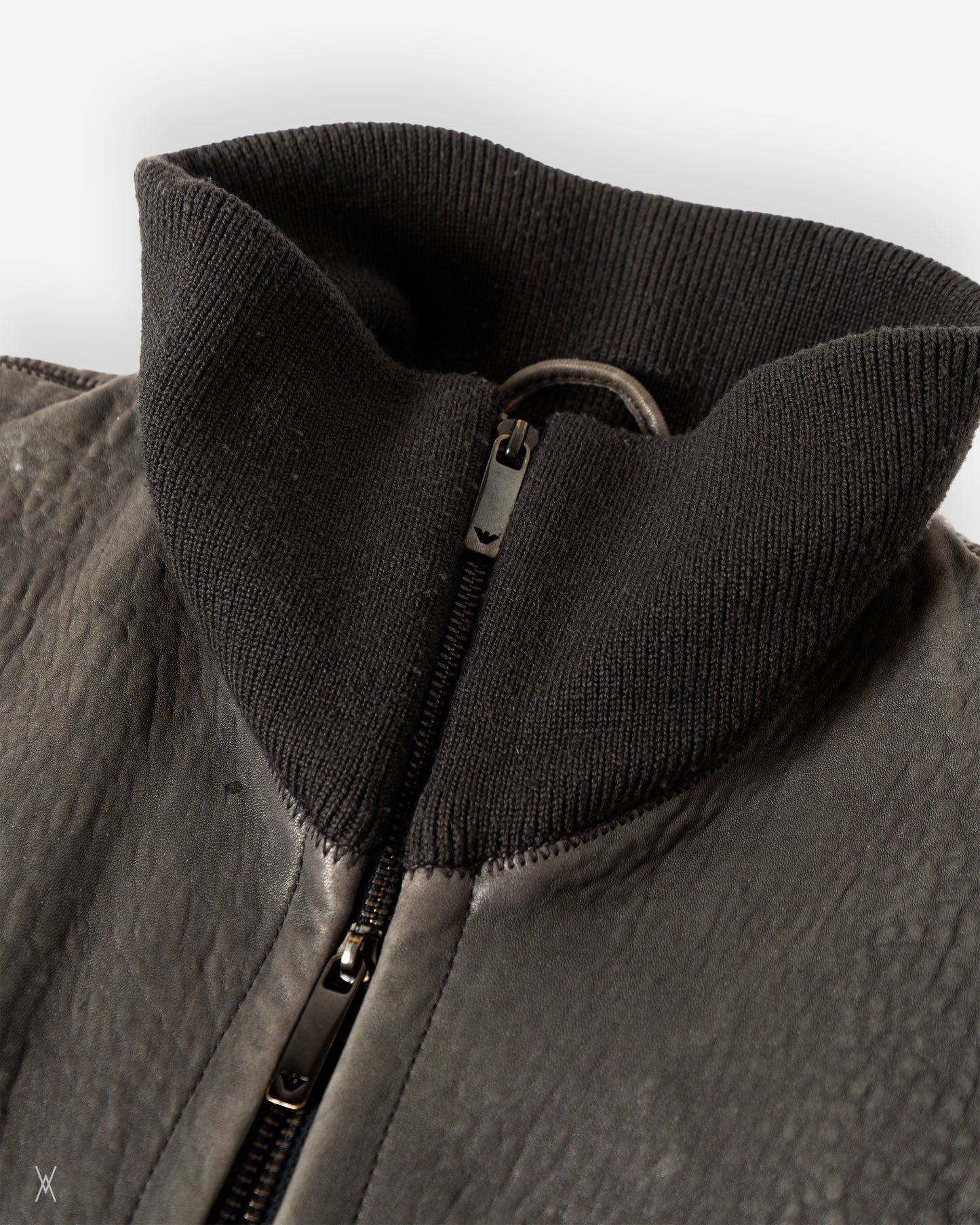Heavily Grained Leather Zip Jacket / (54)