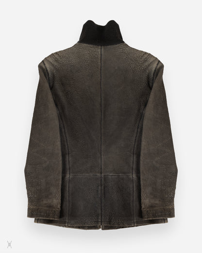 Heavily Grained Leather Zip Jacket / (54)
