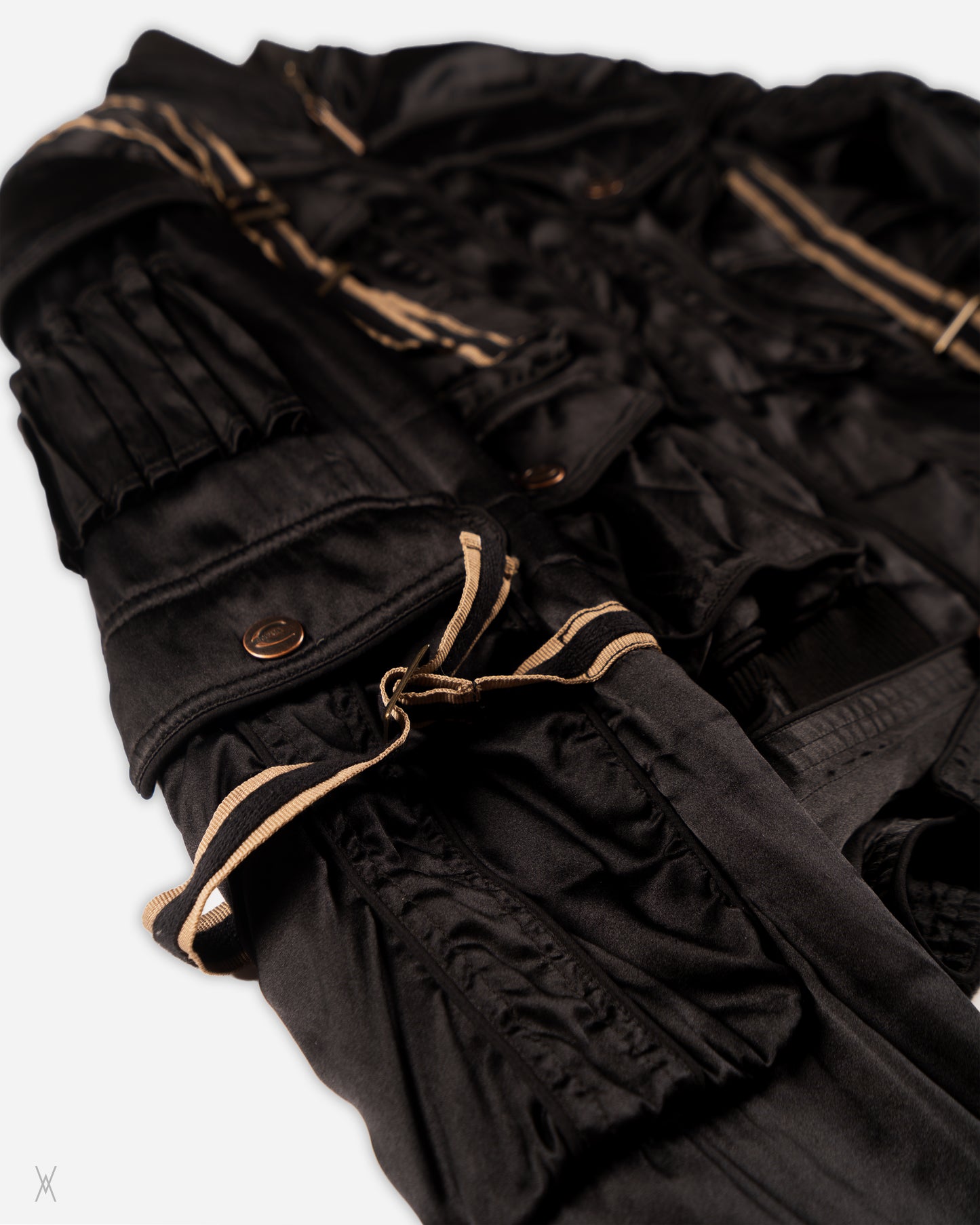 Black Silk Satin Multi-Pocket Bomber Jacket