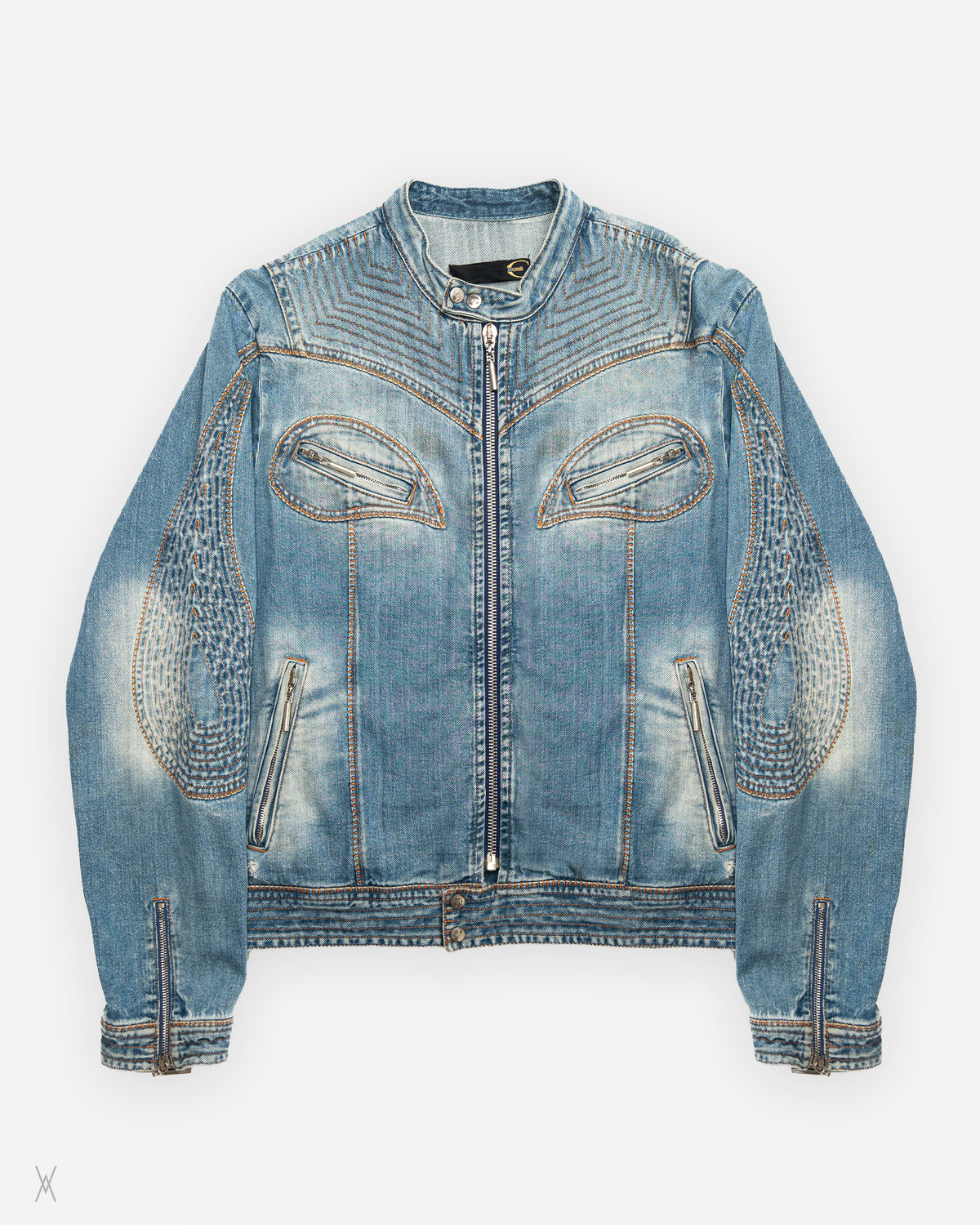 Washed Denim Biker Jacket