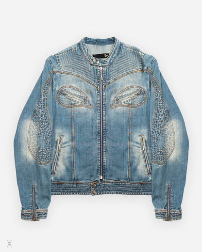Washed Denim Biker Jacket