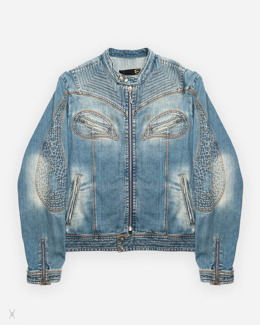 Washed Denim Biker Jacket
