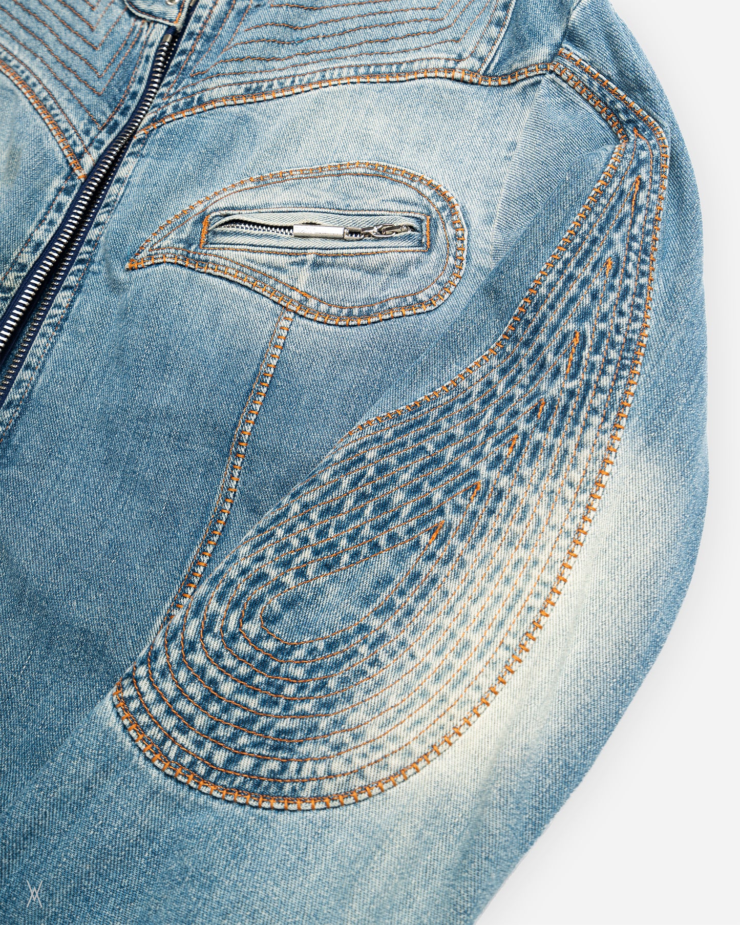 Washed Denim Biker Jacket