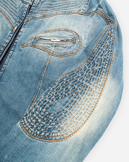 Washed Denim Biker Jacket