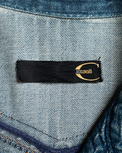 Washed Denim Biker Jacket