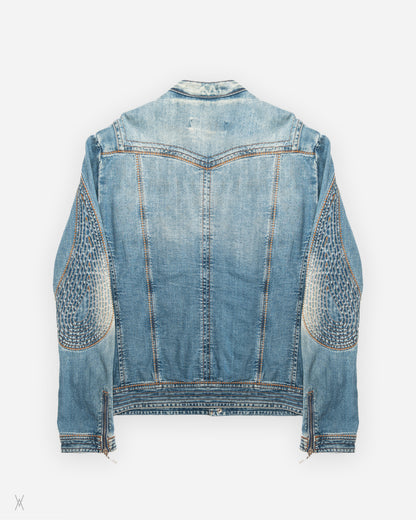 Washed Denim Biker Jacket
