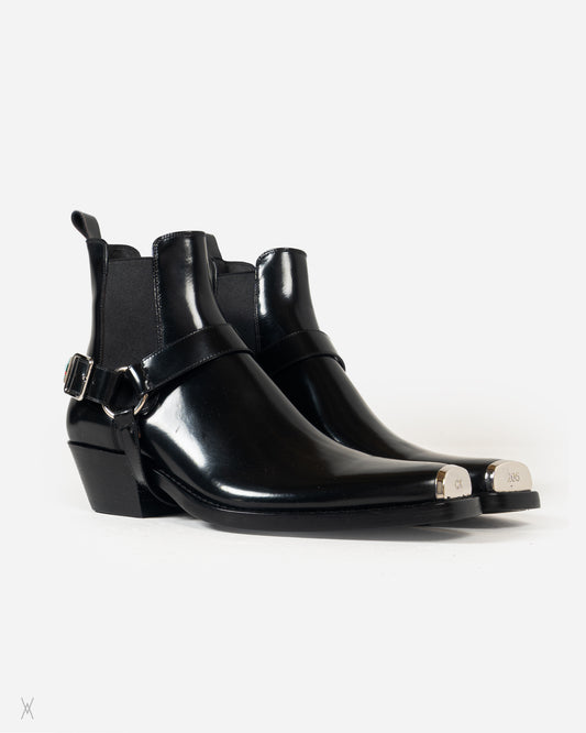 Striped Harness Leather Western Boots / (45)