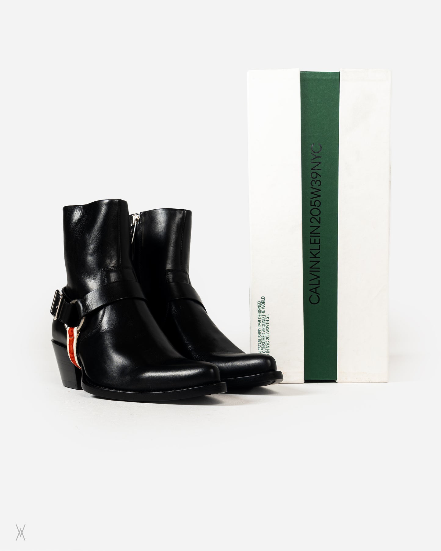 Striped Harness Leather Western Boots / (42)