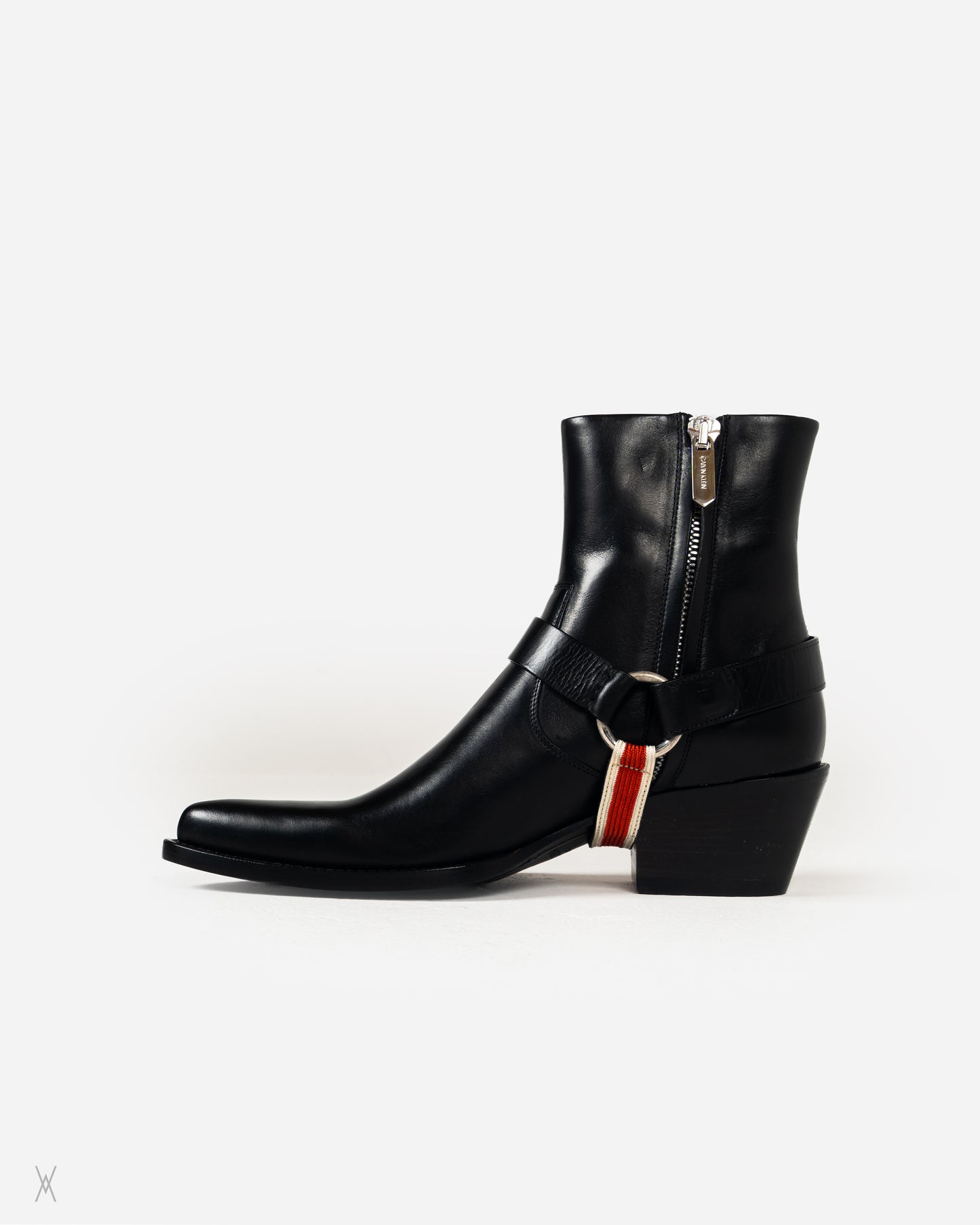 Striped Harness Leather Western Boots / (42)