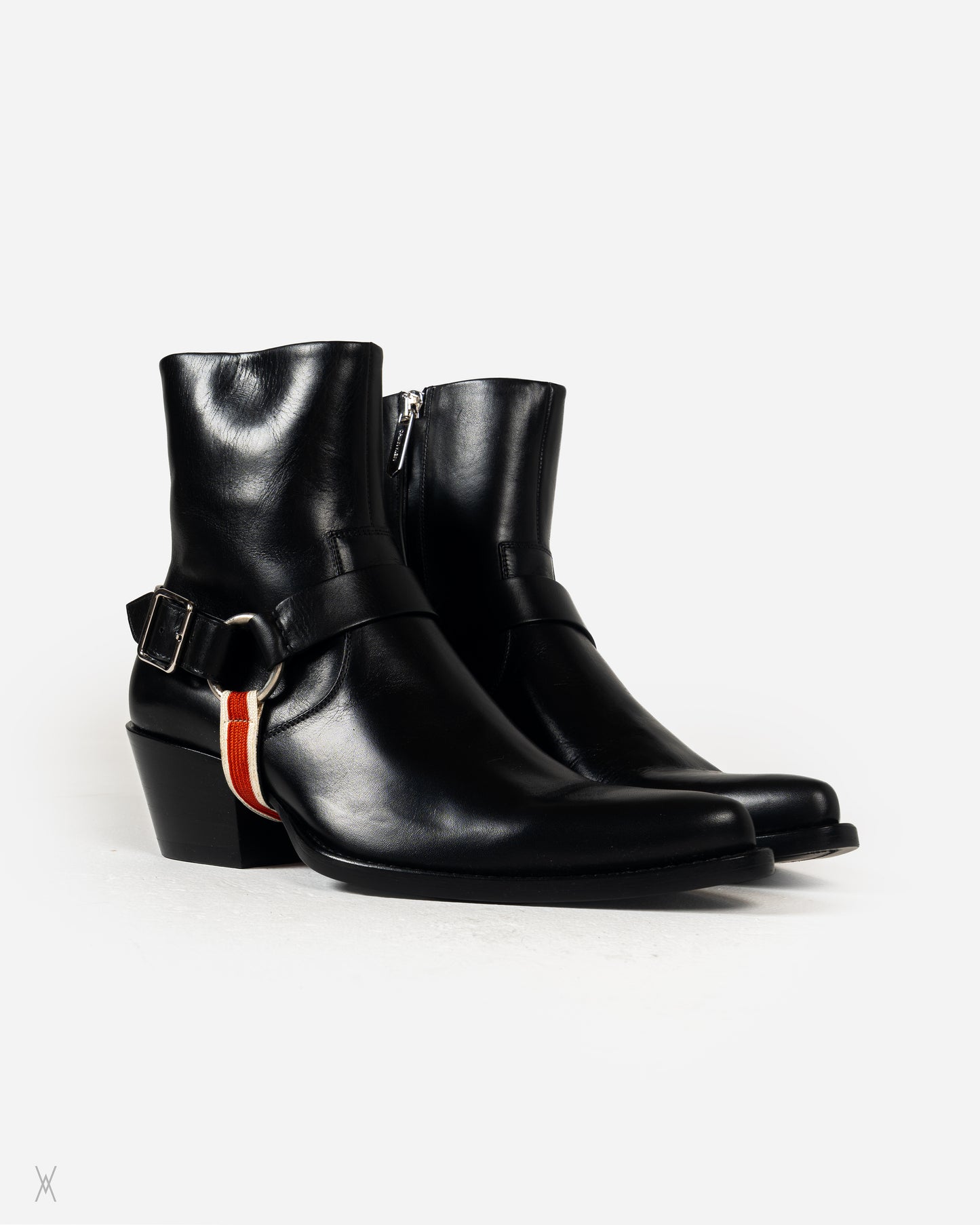 Striped Harness Leather Western Boots / (42)
