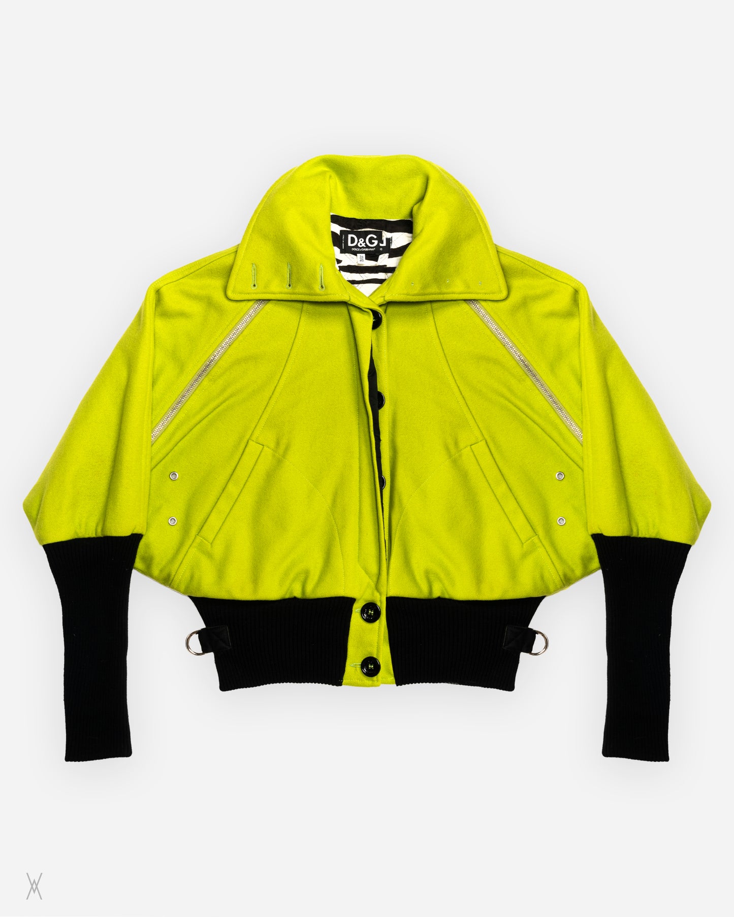 D&G Lime Green Wool Parachute Bomber Jacket