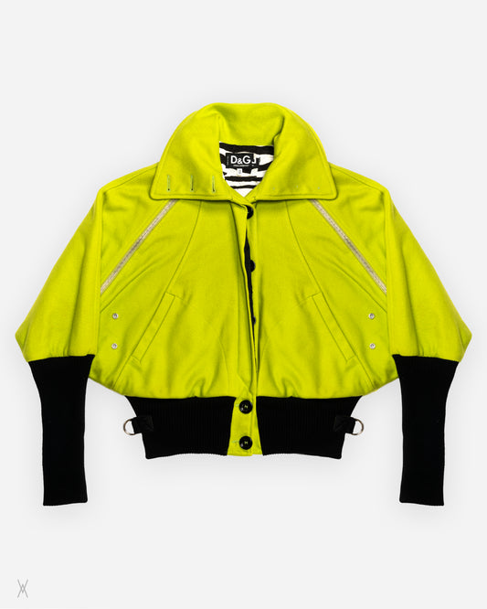 D&G Lime Green Wool Parachute Bomber Jacket