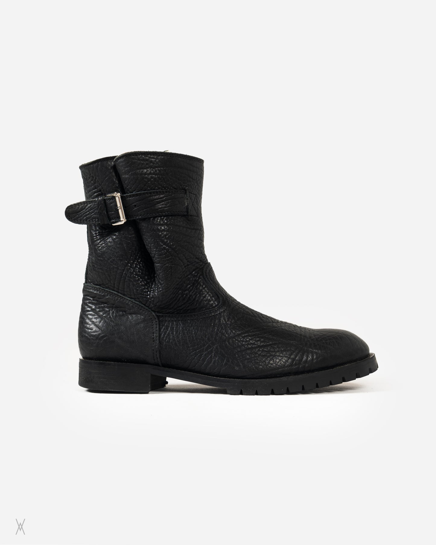 Shearling-Lined Grained Leather Biker Boots / (45)