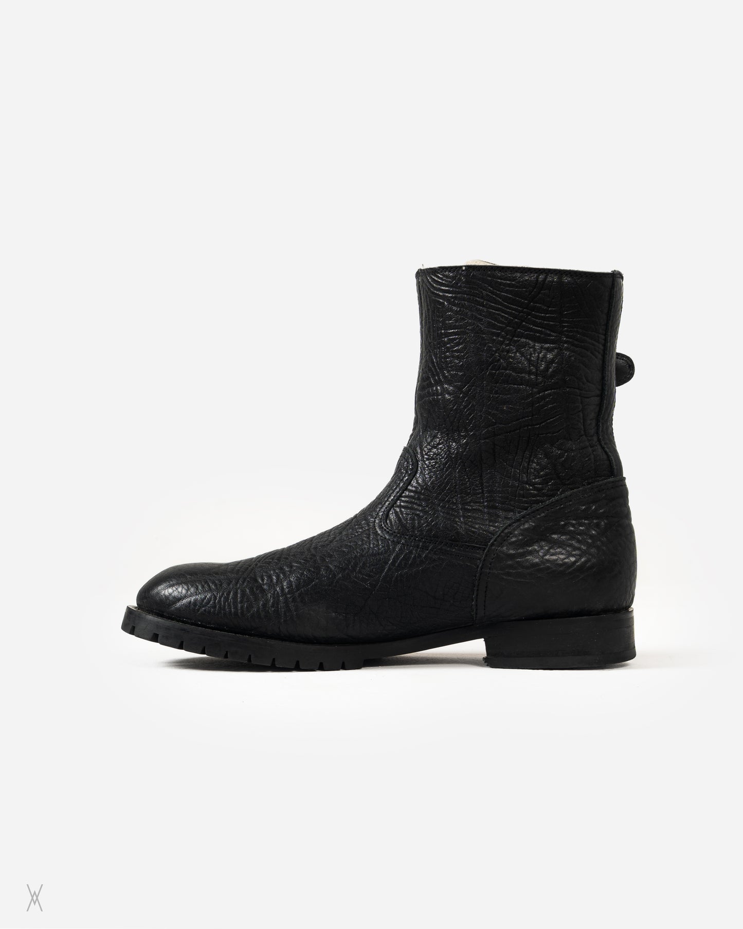 Shearling-Lined Grained Leather Biker Boots / (45)