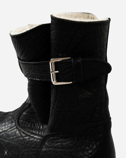 Shearling-Lined Grained Leather Biker Boots / (45)