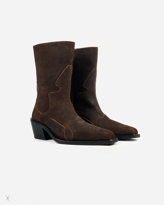 Brown suede mid-calf boots