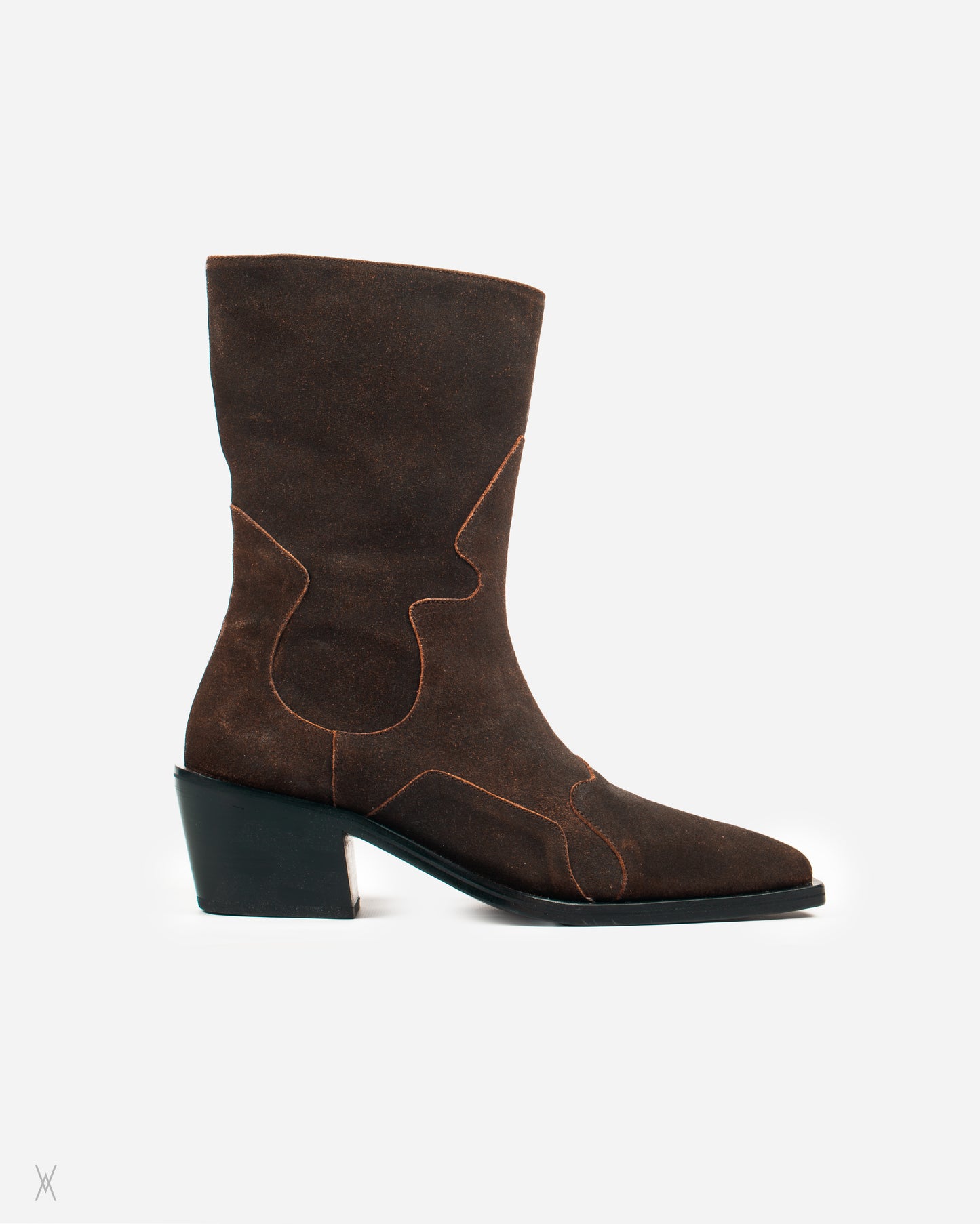 Brown suede mid-calf boots