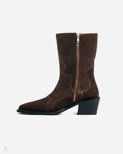 Brown suede mid-calf boots