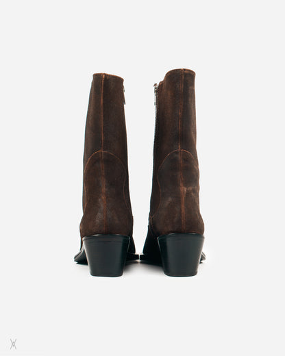 Brown suede mid-calf boots