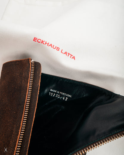 Brown suede mid-calf boots