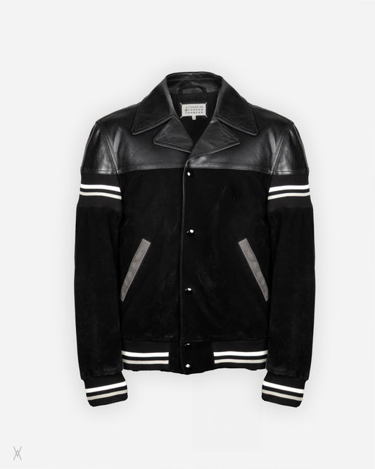 Striped Suede & Leather Bomber Jacket