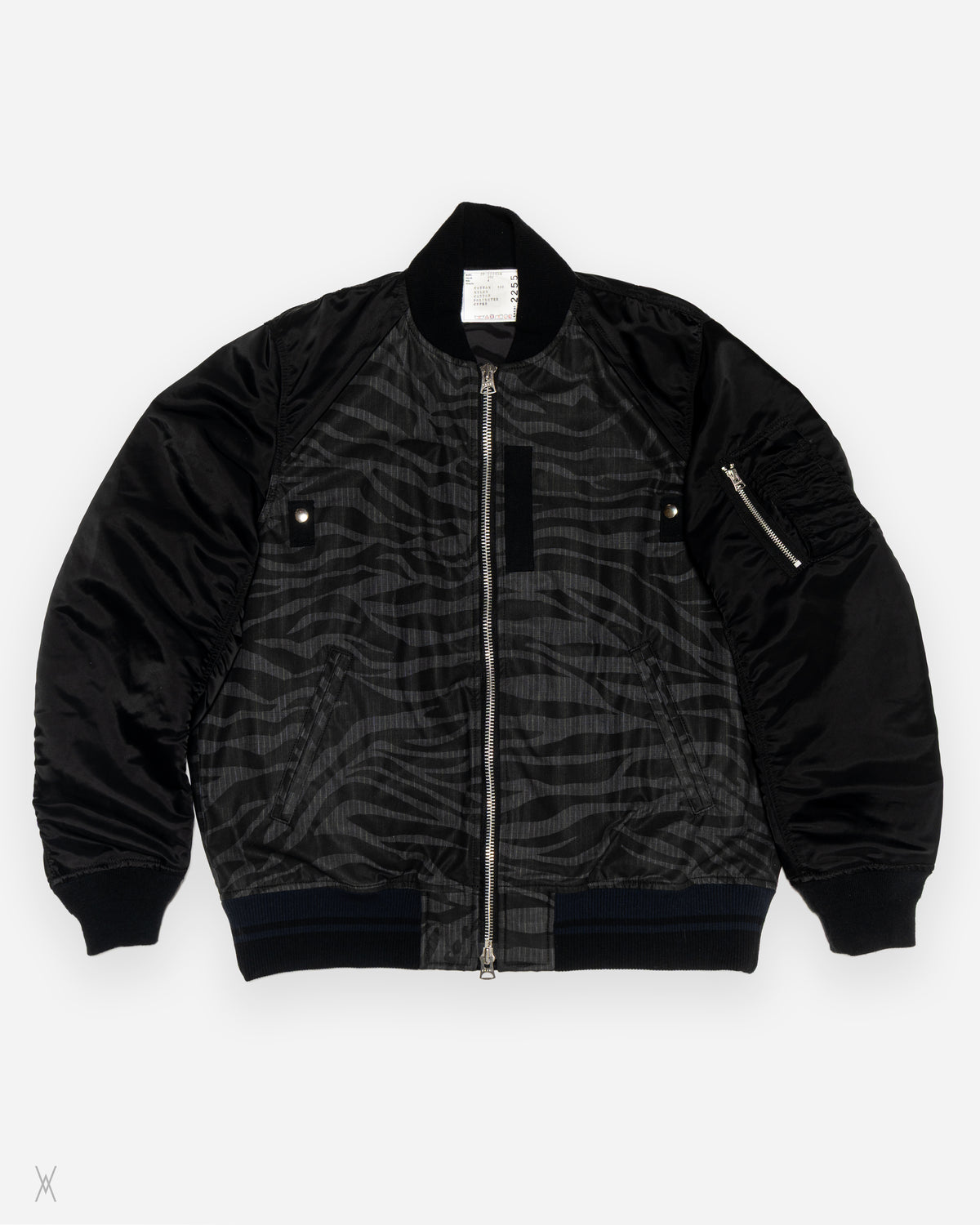 sacai Zebra Print Hybrid Black Bomber Jacket / (4)