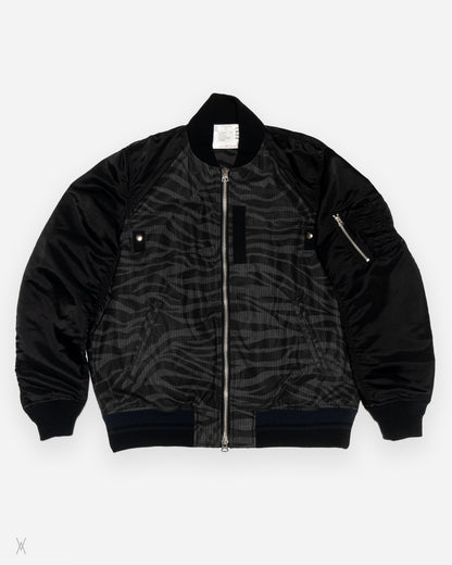 sacai Zebra Print Hybrid Black Bomber Jacket / (4)