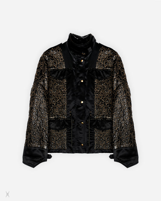 2000s Embroidered Leather Mix Jacket