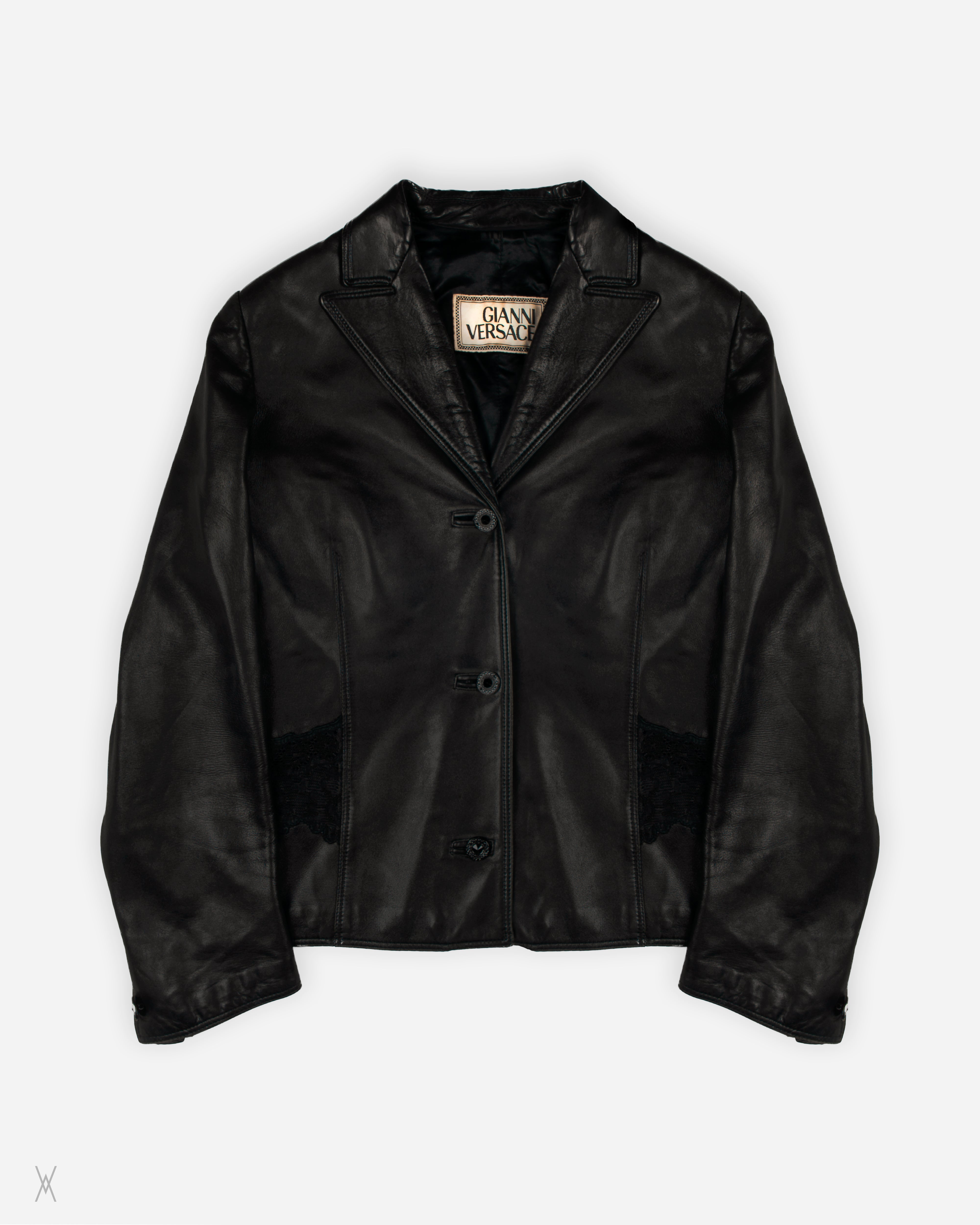 1990s lace panel Gianni Versace black leather blazer – VORHE