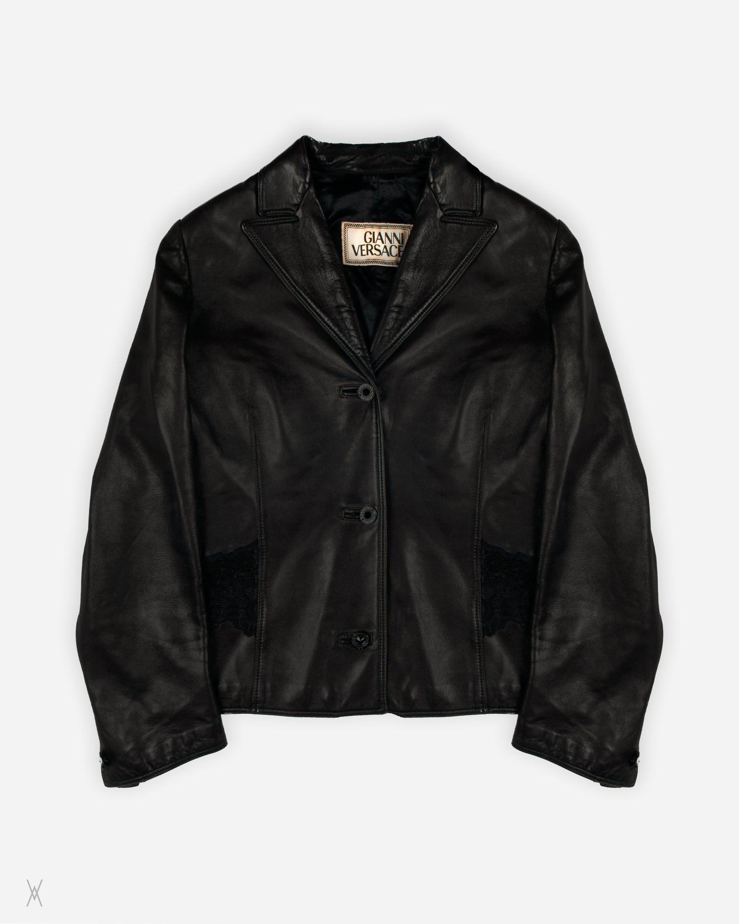 1990s lace panel Gianni Versace black leather blazer