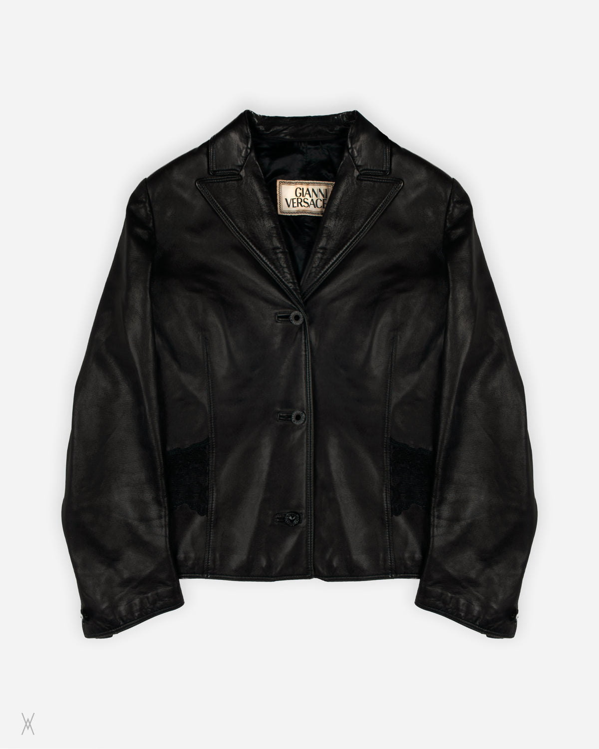 1990s lace panel Gianni Versace black leather blazer – VORHE