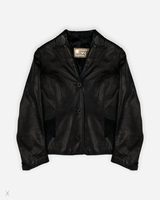 1990s lace panel Gianni Versace black leather blazer