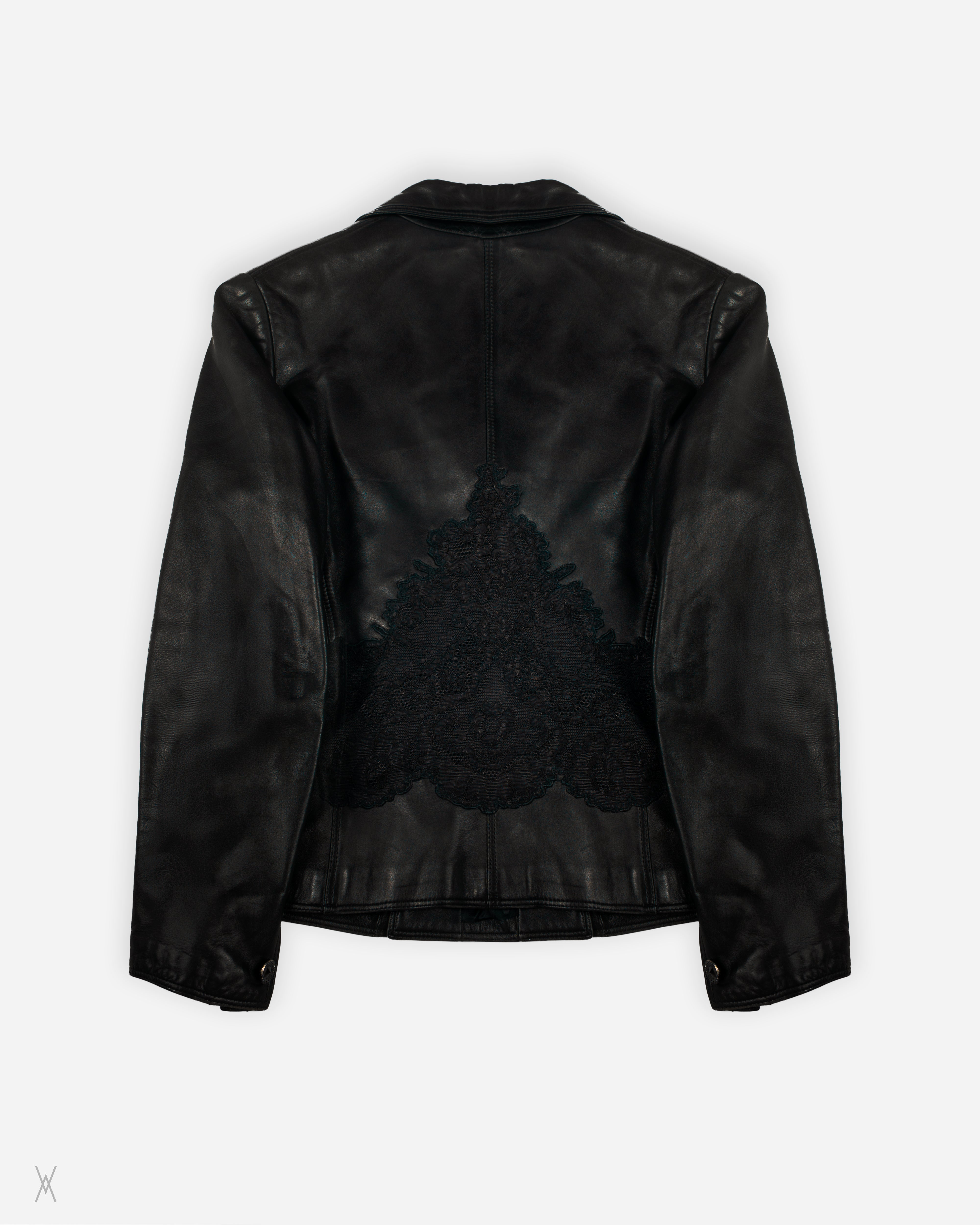1990s lace panel Gianni Versace black leather blazer – VORHE
