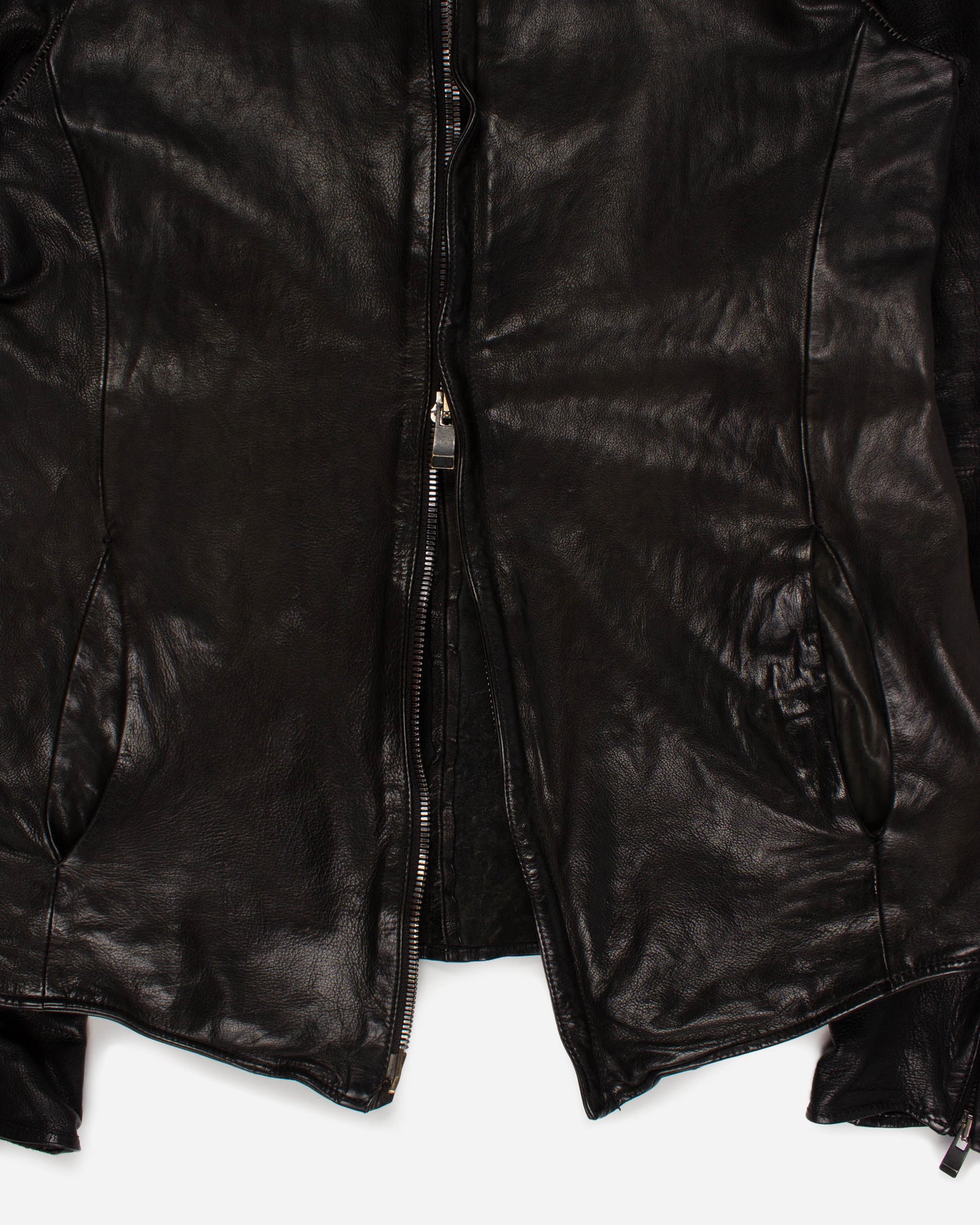 Overlock High Neck Leather Jacket